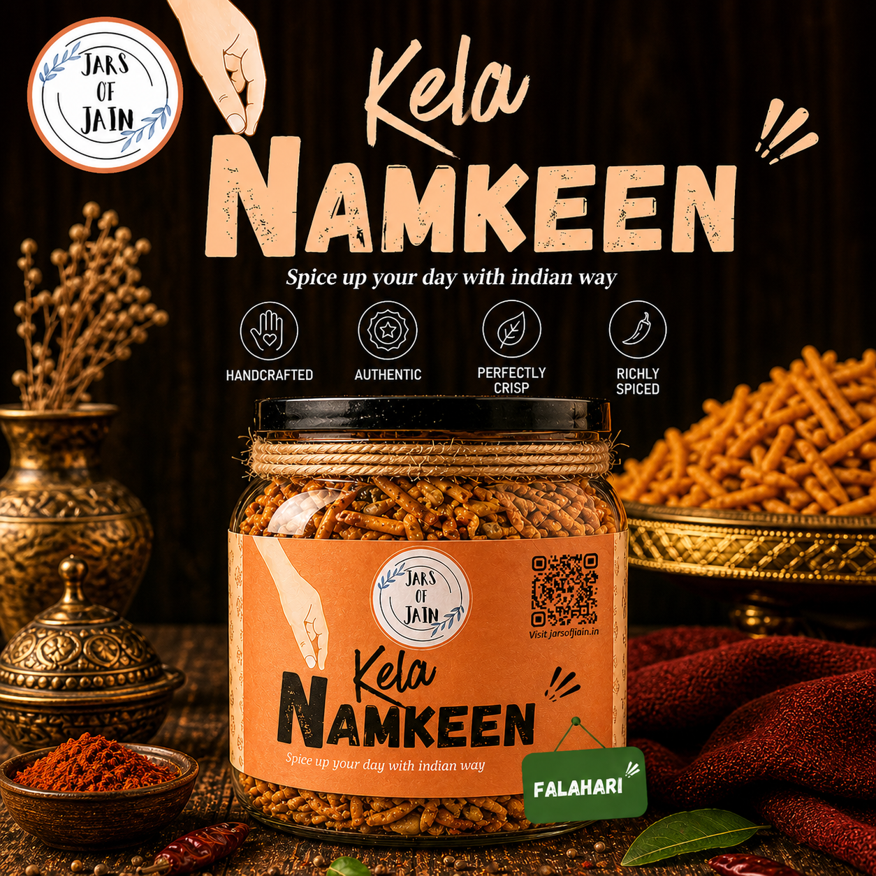 Artisanal Kela Namkeen in a glass jar